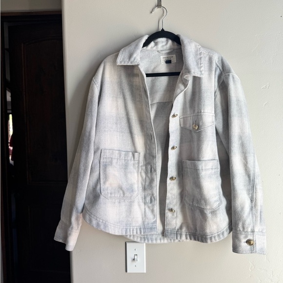 American Eagle Blue Gray Plaid Shacket Size S Cozy Oversized Button Down Jacket - Picture 2 of 7